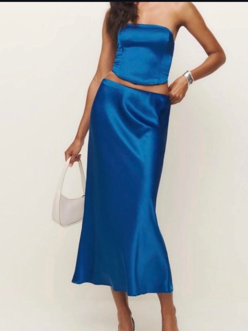 Satin Bias Midi Skirt in Blue